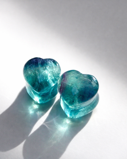 Rainbow Fluorite Heart Double Flare Jewelry for Stretched Ears