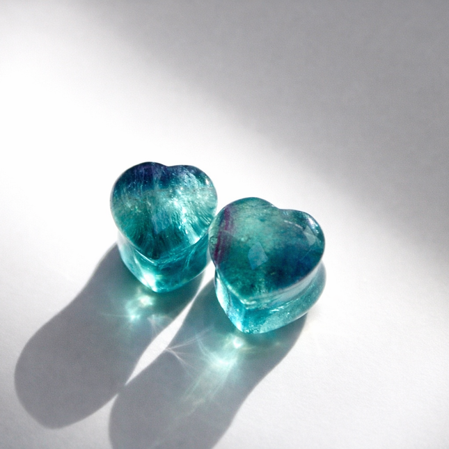 Rainbow Fluorite Heart Double Flare Plugs/Gauges for Gauged Ears