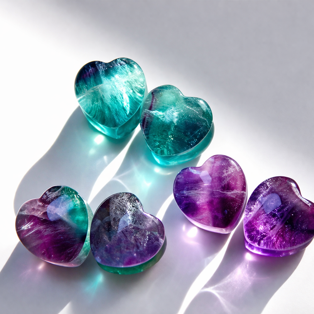 Rainbow Fluorite Heart Double Flare Plugs/Gauges for Gauged Ears