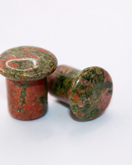 Unakite Single Flare Stone Plugs Pair 3mm-16mm Pink and Green Gauges