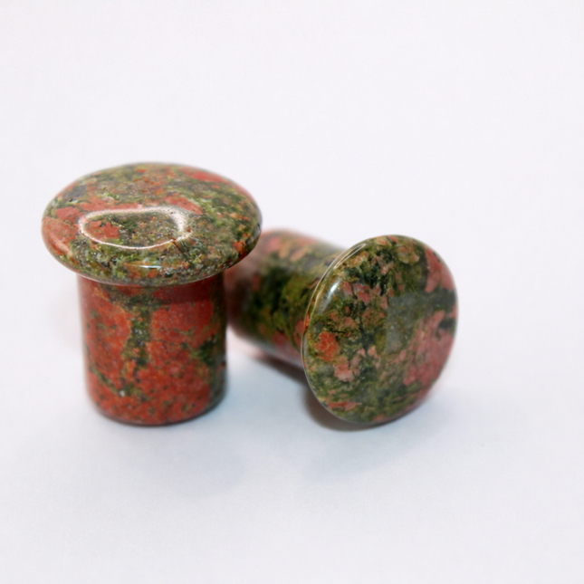 Unakite Single Flare Stone Plugs Pair 3mm-16mm Pink and Green Gauges
