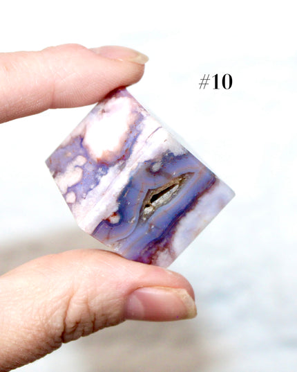 Blue and Purple Flower Agate Cubes – 1.5 Inch Polished Stone Cube Set, You Pick Unique Pastel Crystal Cubes