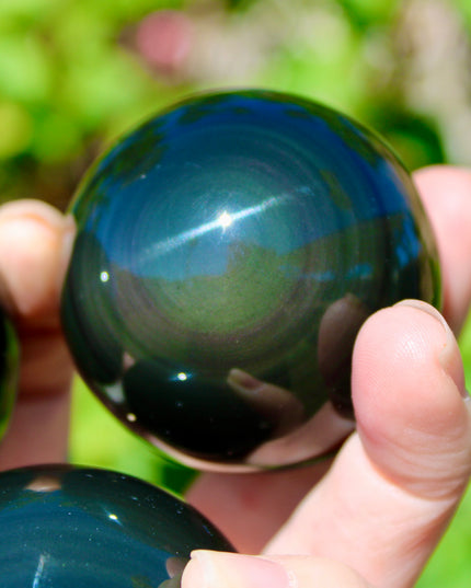 Rainbow Obsidian Sphere – 55mm Polished Natural Stone Ball, Shimmering Obsidian Display Piece, Unique Decorative Crystal Sphere