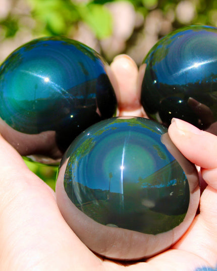 Rainbow Obsidian Sphere – 55mm Polished Natural Stone Ball, Shimmering Obsidian Display Piece, Unique Decorative Crystal Sphere