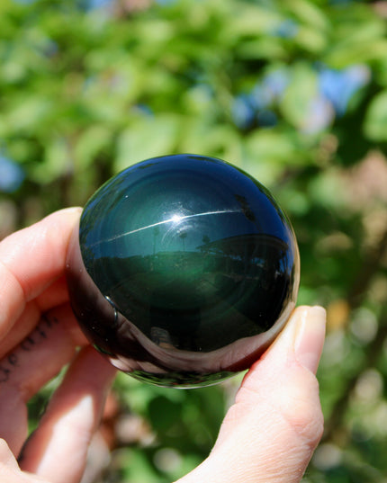 Rainbow Obsidian Sphere – 55mm Polished Natural Stone Ball, Shimmering Obsidian Display Piece, Unique Decorative Crystal Sphere