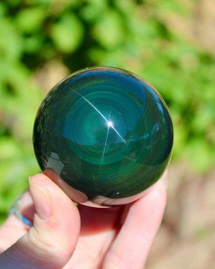 Rainbow Obsidian Sphere – 55mm Polished Natural Stone Ball, Shimmering Obsidian Display Piece, Unique Decorative Crystal Sphere