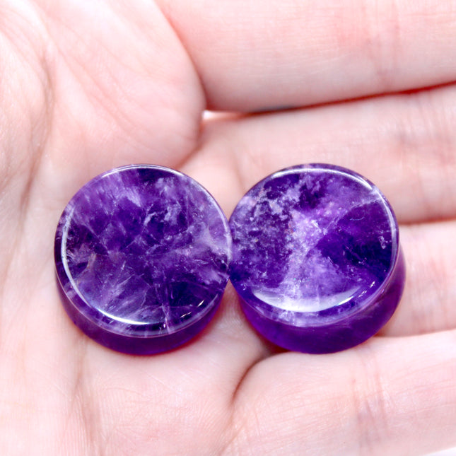 Amethyst Double Flare Pair Vibrant Purple Plugs