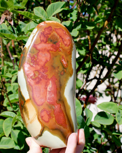 Natural Polychrome Jasper (Desert Jasper) swirls of earthy reds, creams, tans, and grays with stunning natural banding
