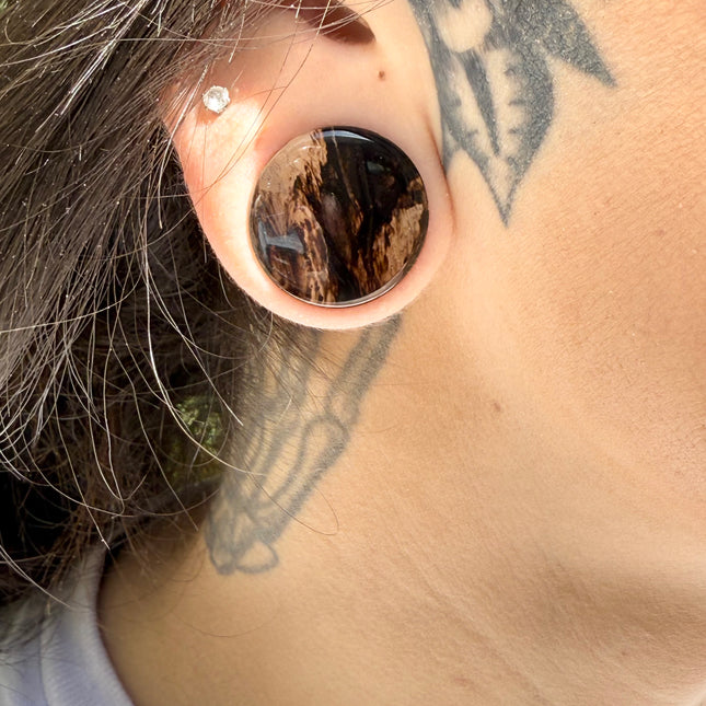Smoky Black Glass Double Flare Jewelry for Stretched Ears