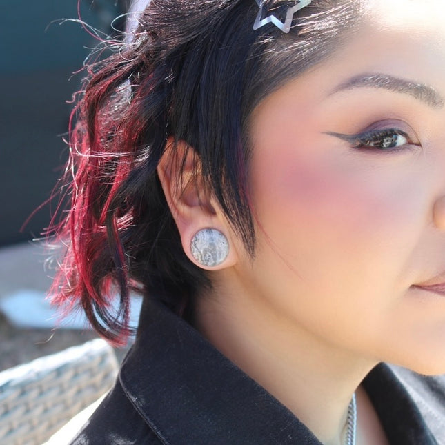 Wave Jasper Plugs Double Flare Gray and White Ear Gauges