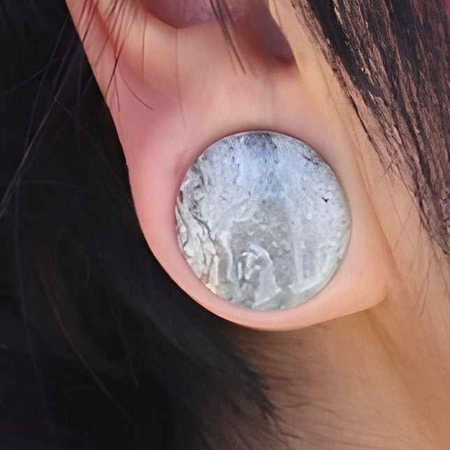 Wave Jasper Plugs Double Flare Gray and White Ear Gauges