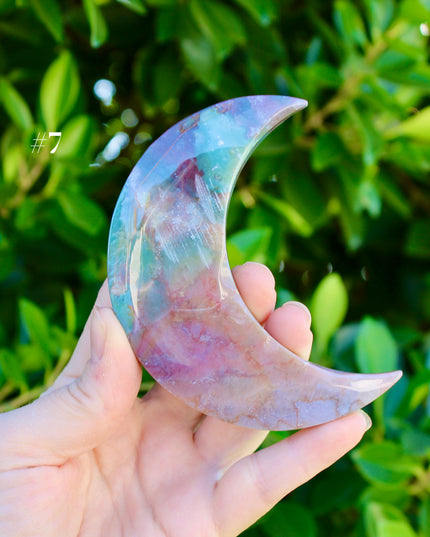 Ocean Jasper Moon Carving – Natural Polished Stone Moon, Pastel Crystal Hand-Carved Jasper Display Piece