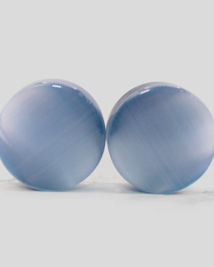 Silver Cat's Eye Glass Plugs Double Flare Pair 4-41mm - EC Plugs