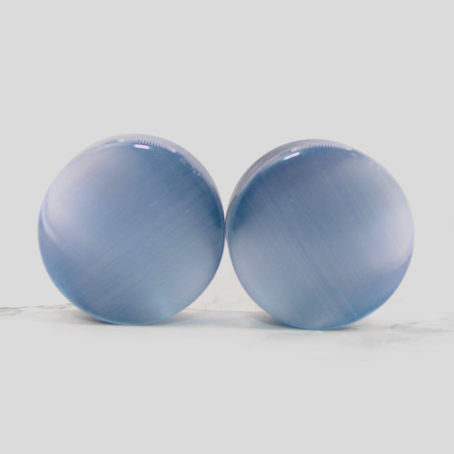 Silver Cat's Eye Glass Plugs Double Flare Pair 4-41mm - EC Plugs