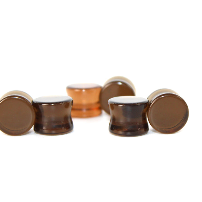 Brown Smoky Glass Double Flare Plugs Pair of Gauges 3mm-22mm