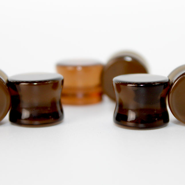 Brown Smoky Glass Double Flare Plugs Pair of Gauges 3mm-22mm