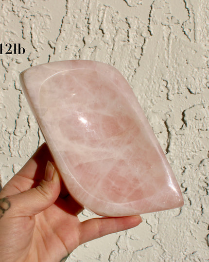Rose Quartz Soap Jewelry Dish – Handcrafted Natural Crystal Tray for Bathroom or Vanity Decor