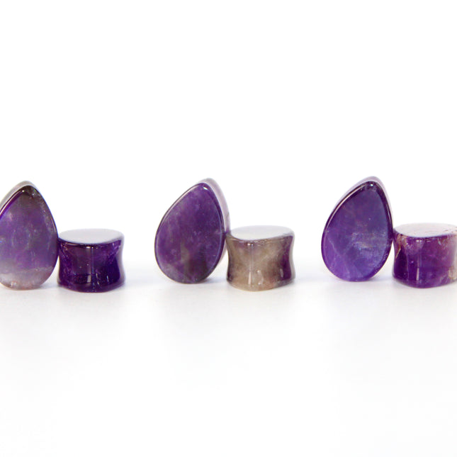 Amethyst Stone Tear Drop Plugs Pair of Natural Purple Gauges6mm-19mm