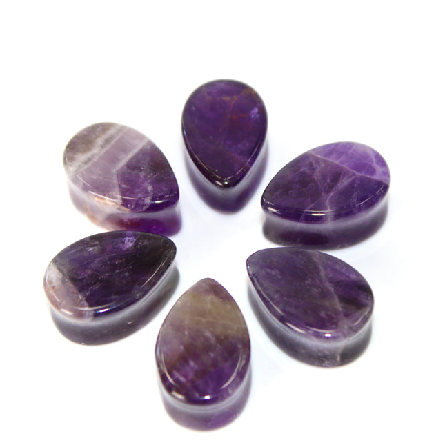 Amethyst Stone Tear Drop Plugs Pair of Natural Purple Gauges6mm-19mm