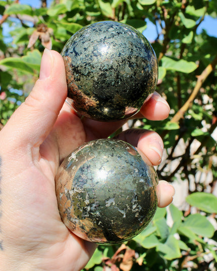 Pyrite Sphere – Natural Polished Crystal Ball, Gold Stone Display Piece