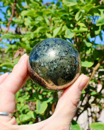 Pyrite Sphere – Natural Polished Crystal Ball, Gold Stone Display Piece