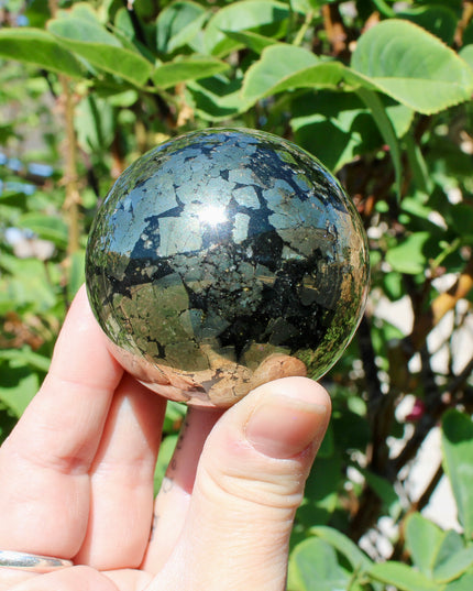 Pyrite Sphere – Natural Polished Crystal Ball, Gold Stone Display Piece