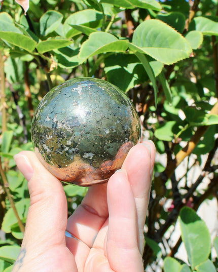 Pyrite Sphere – Natural Polished Crystal Ball, Gold Stone Display Piece