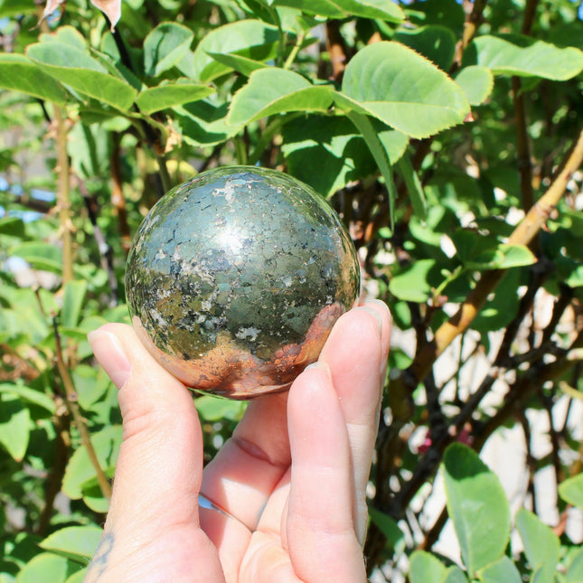 Pyrite Sphere – Natural Polished Crystal Ball, Gold Stone Display Piece