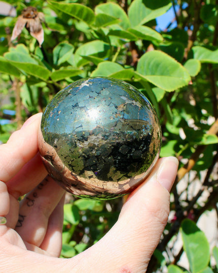 Pyrite Sphere – Natural Polished Crystal Ball, Gold Stone Display Piece