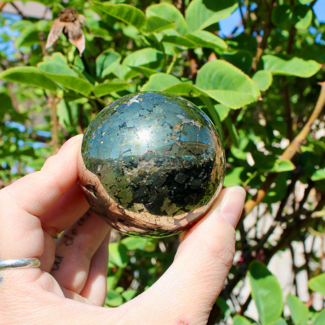 Pyrite Sphere – Natural Polished Crystal Ball, Gold Stone Display Piece