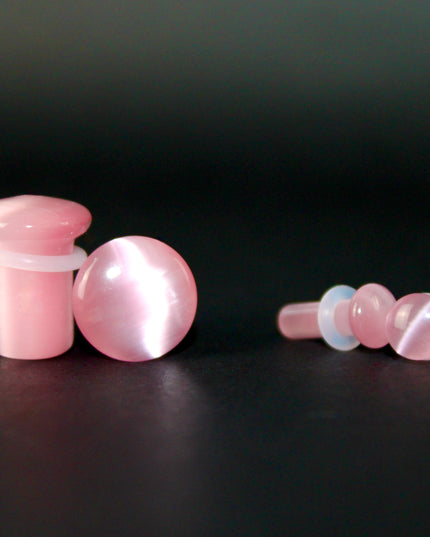 Pink Cat Eye Single Flare Plugs Pair of Gauges 3mm-16mm