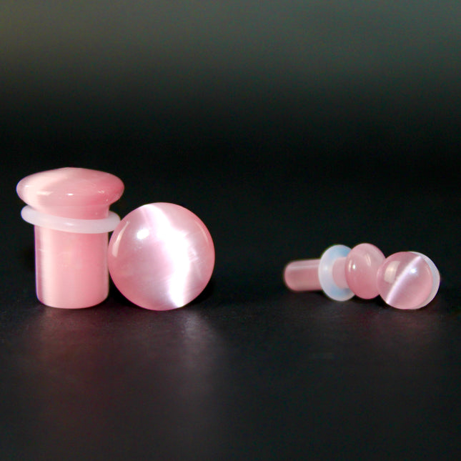 Pink Cat Eye Single Flare Plugs Pair of Gauges 3mm-16mm