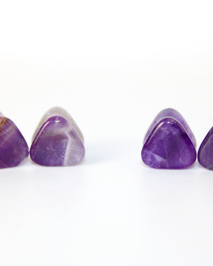Amethyst Stone Triangle Plugs Double Flare Purple Pair of Gauges 5mm-12mm