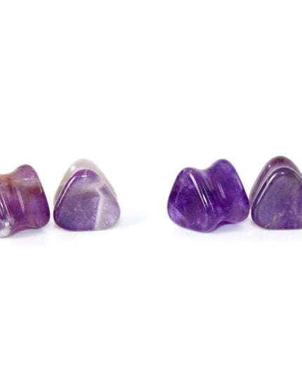 Amethyst Stone Triangle Plugs Double Flare Purple Pair of Gauges 5mm-12mm