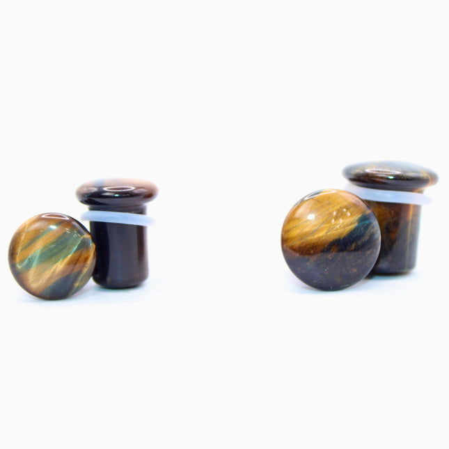 Blue Tiger Eye Single Flare Plugs Pair