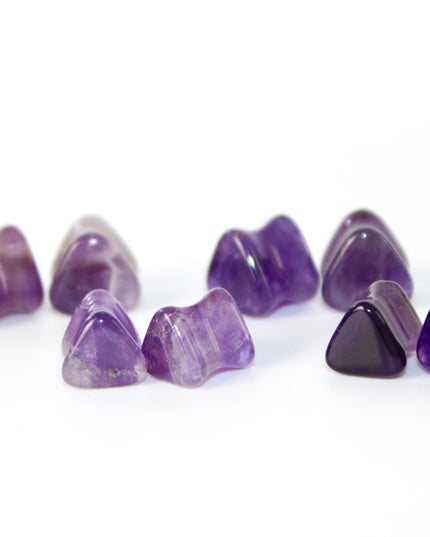 Amethyst Stone Triangle Plugs Double Flare Purple Pair of Gauges 5mm-12mm