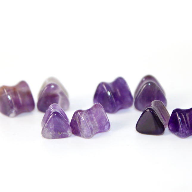Amethyst Stone Triangle Plugs Double Flare Purple Pair of Gauges 5mm-12mm