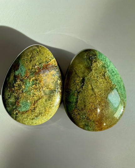 Fall Moss Agate Stone Teardrop Plugs Pair