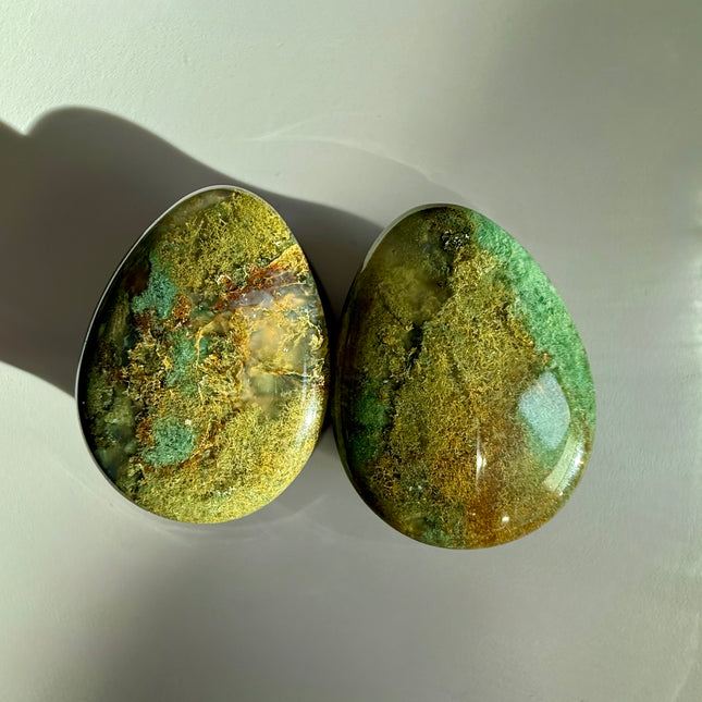 Fall Moss Agate Stone Teardrop Plugs Pair