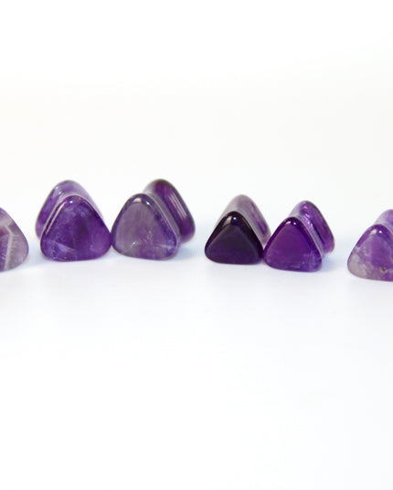 Amethyst Stone Triangle Plugs Double Flare Purple Pair of Gauges 5mm-12mm