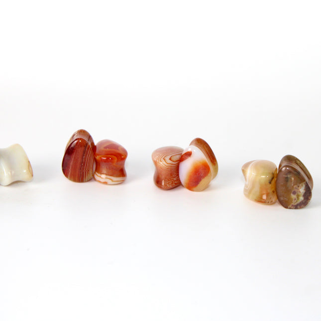 Carnelian Agate Stone Tear Drop Double Flare Plugs - Red and Orange Gauges 6mm-14mm