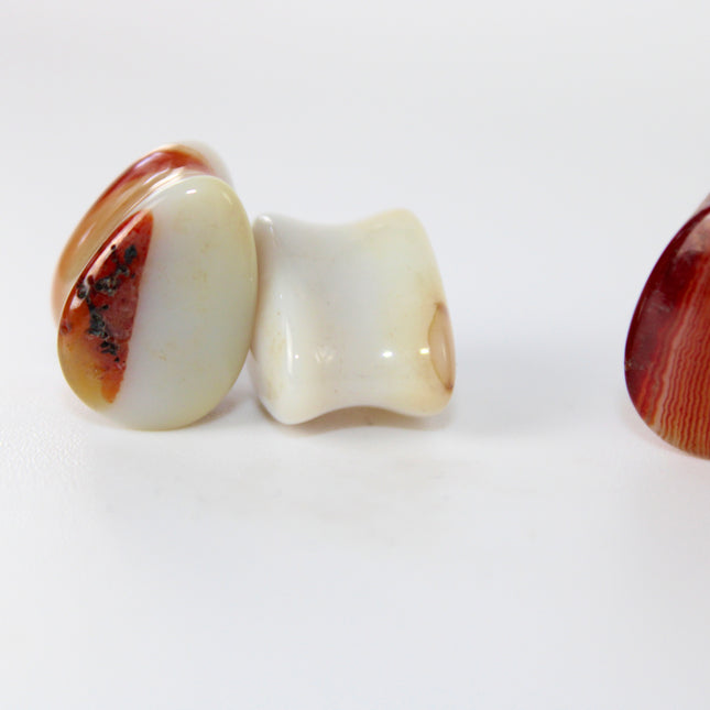 Carnelian Agate Stone Tear Drop Double Flare Plugs - Red and Orange Gauges 6mm-14mm