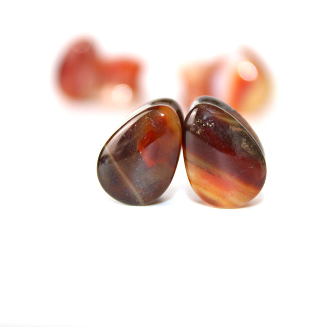 Carnelian Agate Stone Tear Drop Double Flare Plugs - Red and Orange Gauges 6mm-14mm