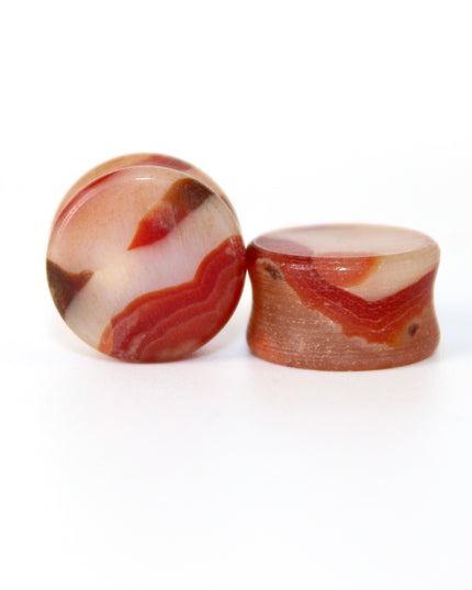 Carnelian Agate Stone Double Flare Plugs -  Matte Red and Orange Gauges 
