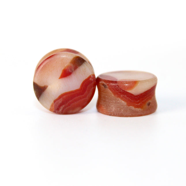Carnelian Agate Stone Double Flare Plugs -  Matte Red and Orange Gauges 