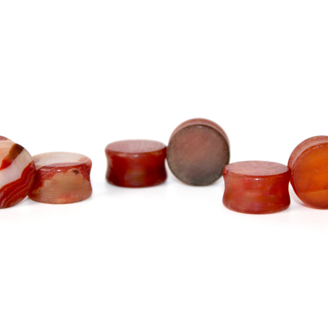 Carnelian Agate Stone Double Flare Plugs -  Matte Red and Orange Gauges