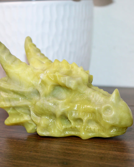 Large Xiuyan Jade Dragon Skull – Hand-Carved Green Stone Sculpture, Fantasy Decor, Unique Collector’s Piece, Statement Display
