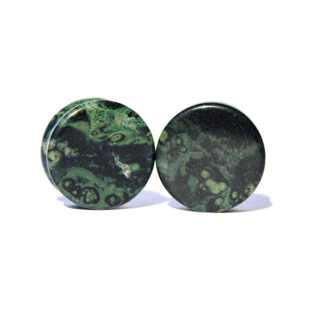 Green Eye Jasper Stone Plugs - Double Flare Organic Gauges Pair 3mm-32mm