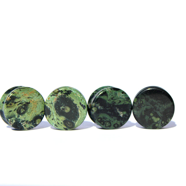 Green Eye Jasper Stone Plugs - Double Flare Organic Gauges Pair 3mm-32mm