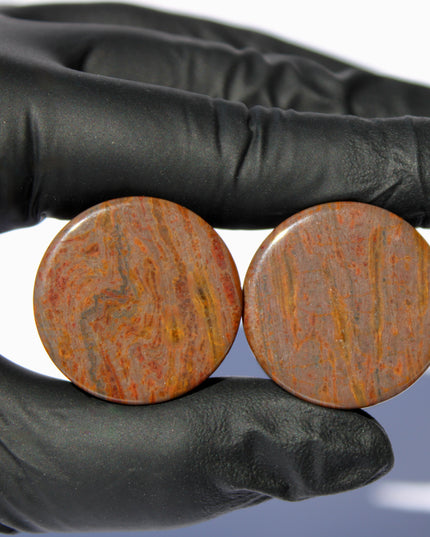 Wood Line Jasper Double Flared Plugs - Wood Appearance Stone Gauge PAIR